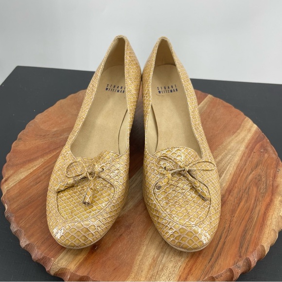 Stuart Weitzman Nicetie Tan Snakeskin Bow Leather Wedge Heel Size 9 snake - Picture 3 of 7